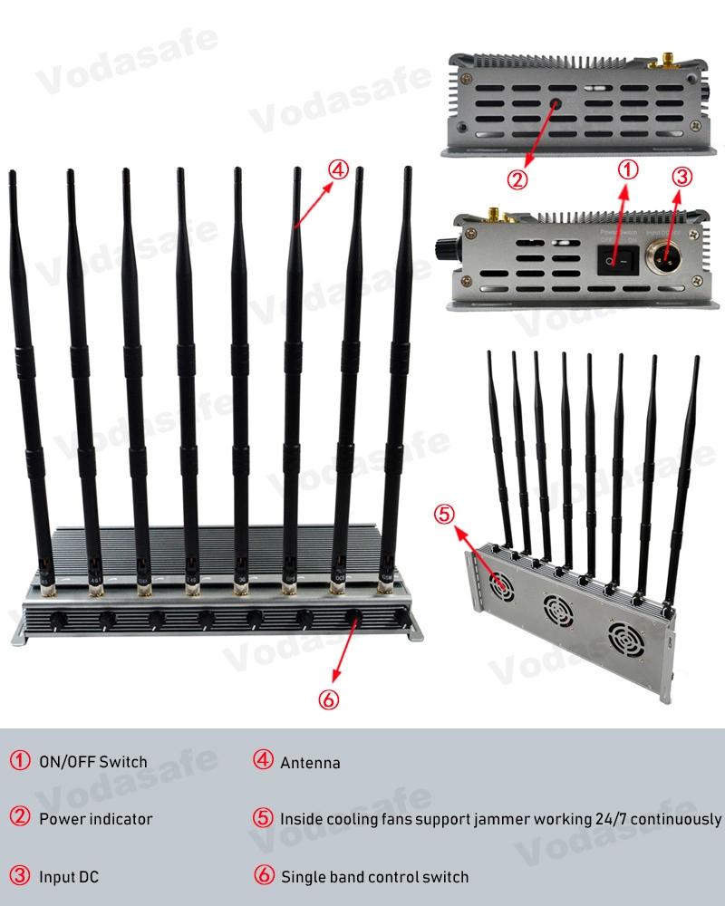 8 Antennas 46W High Power Military Jamming System for All WiFi2.4G / CDMA450MHz /GPS Military Grade Phone Jammer